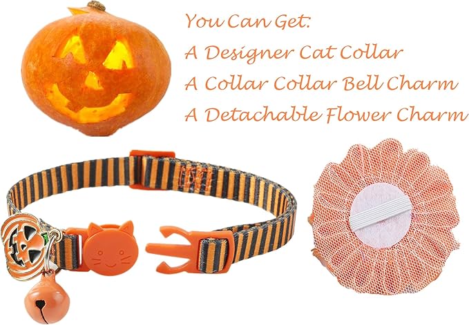 Fall Cat Collar with Bell and Pumpkin Charm