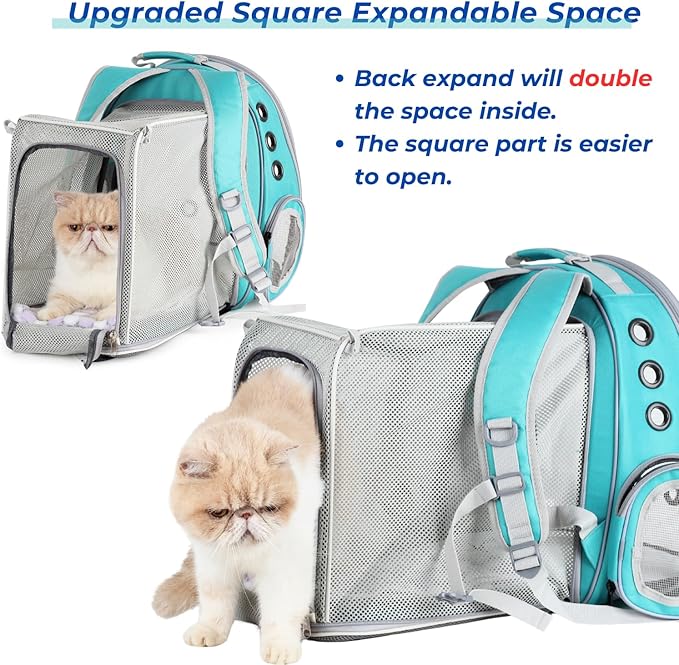 LOLLIMEOW Pet Carrier Backpack, Bubble Backpack Carrier, Cats and Puppies,Airline-Approved, Designed for Travel, Hiking, Walking & Outdoor Use (Square Expandable-Green)