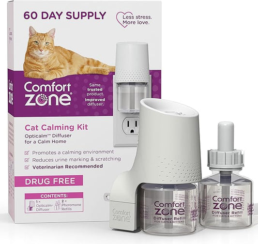 Comfort Zone Cat Calming Pheromone Diffuser: 60 Day Starter Kit (1 Diffuser & 2 Refills)