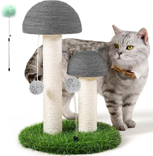 Odoland Cat Scratching Post Mushroom Natural Durable Sisal Board Scratcher for Kitty’s Health and Good Behavior, Furniture Scratch Deterrent Accessories for Cats Grey