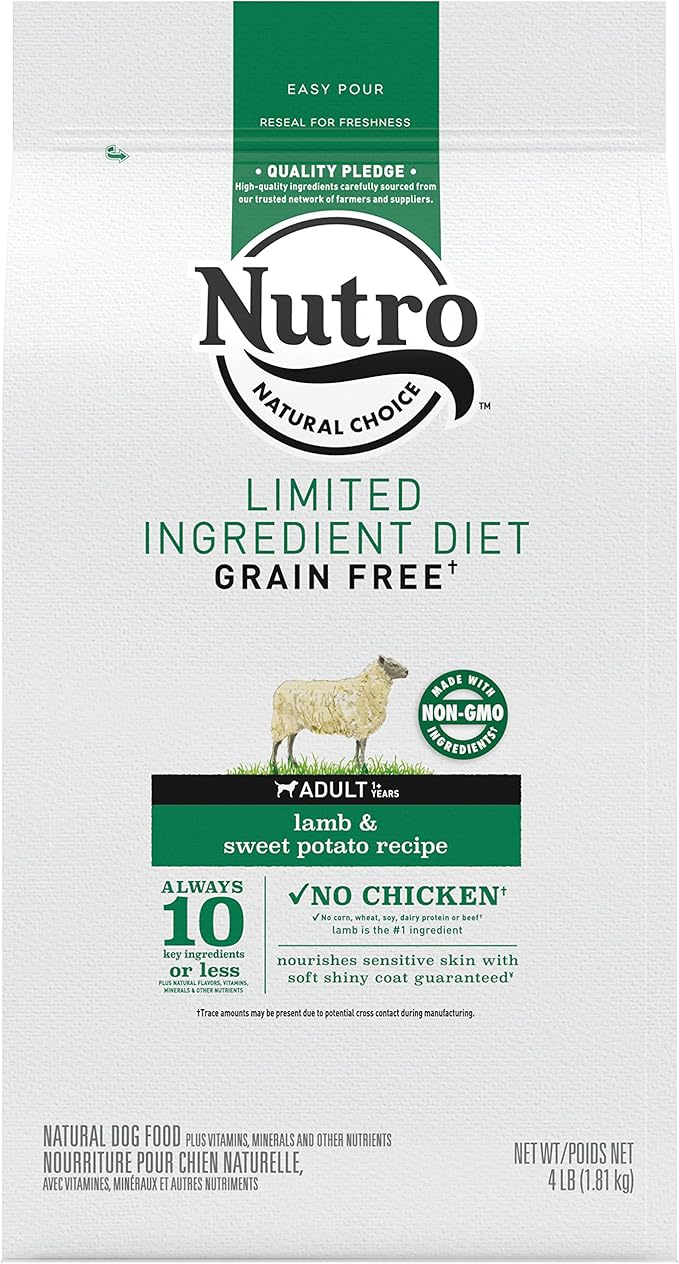 NUTRO Limited Ingredient Diet Adult Dry Dog Food, Lamb & Sweet Potato Dog Kibble, 4 lb. Bag