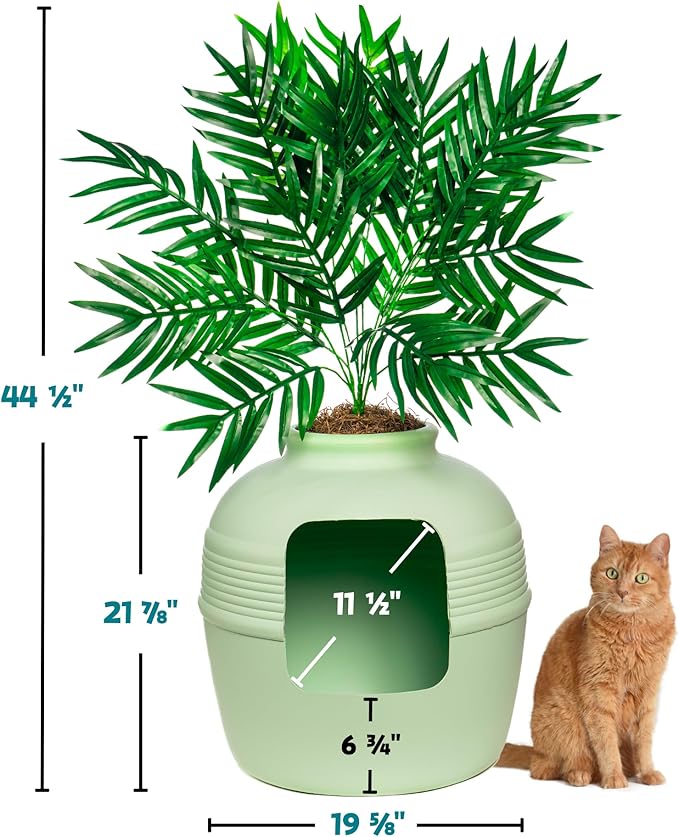 Good Pet Stuff, The Original Hidden Litter Box Base Kit, Round Enclosed Cat Litter Box Planter with Artificial Plants, Vented Carbon Odor Filter System, Florist Moss, Easy to Clean, Seagrass Green