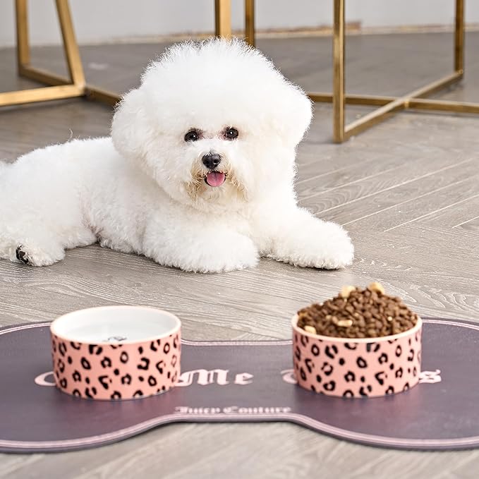 Juicy Couture Give Me Treats Pet Bowl Set - Pink Leopard 16 oz - Ceramic Set of 2 Bowls