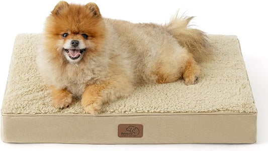 Bedsure Small Dog Bed for Small Dogs - Orthopedic Waterproof Dog Beds with Removable Washable Cover, Egg Crate Foam Pet Bed MatKhaki