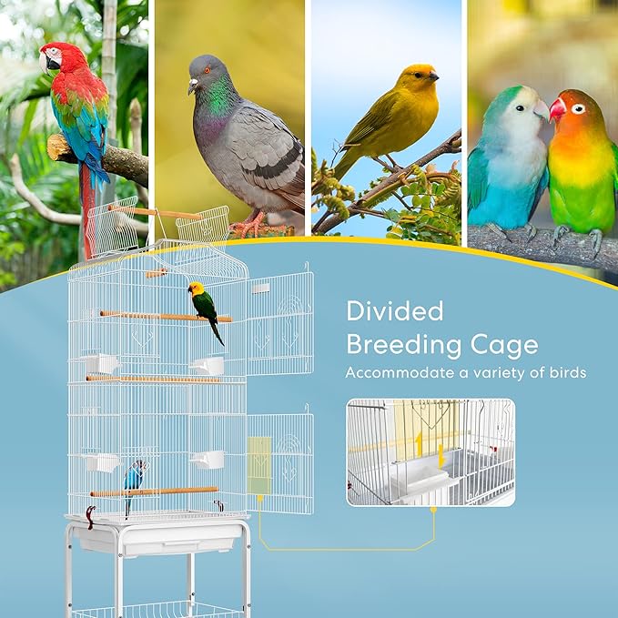 VIVOHOME 64 Inch Bird Cage with Play Top and Rolling Stand for Parrots Conures Lovebird Cockatiel Parakeets White