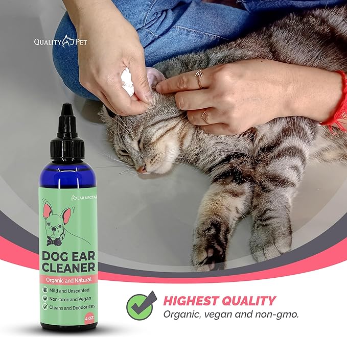 Dog Ear Cleaner Solution - Organic & Natural Ear Cleaning Drops with Aloe, Vitamin E, Coconut Oil & Witch Hazel for Cats and Dogs - Pet Ear Wash, Rinse & Cleanser to Relieve Itchy Ears