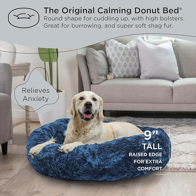 Best Friends by Sheri The Original Calming Donut Cat and Dog Bed in Lux Fur Navy, Large 36"