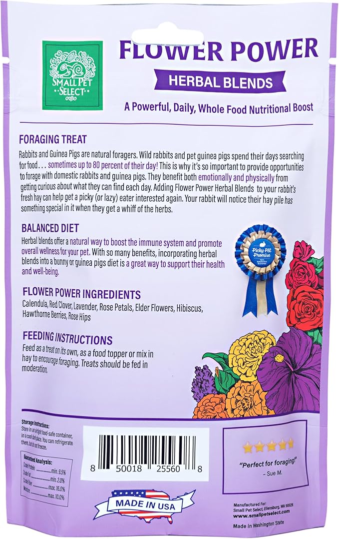 Small Pet Select - Flower Power Herbal Blend, a Natural Herbal Treat for Rabbits and Guinea Pigs, 2.5oz