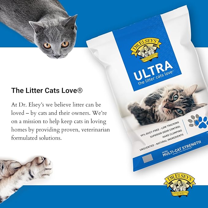 Dr. Elsey's Premium Clumping Cat Litter - Ultra - 99.9% Dust-Free, Low Tracking, Hard Clumping, Superior Odor Control, Unscented & Natural Ingredients