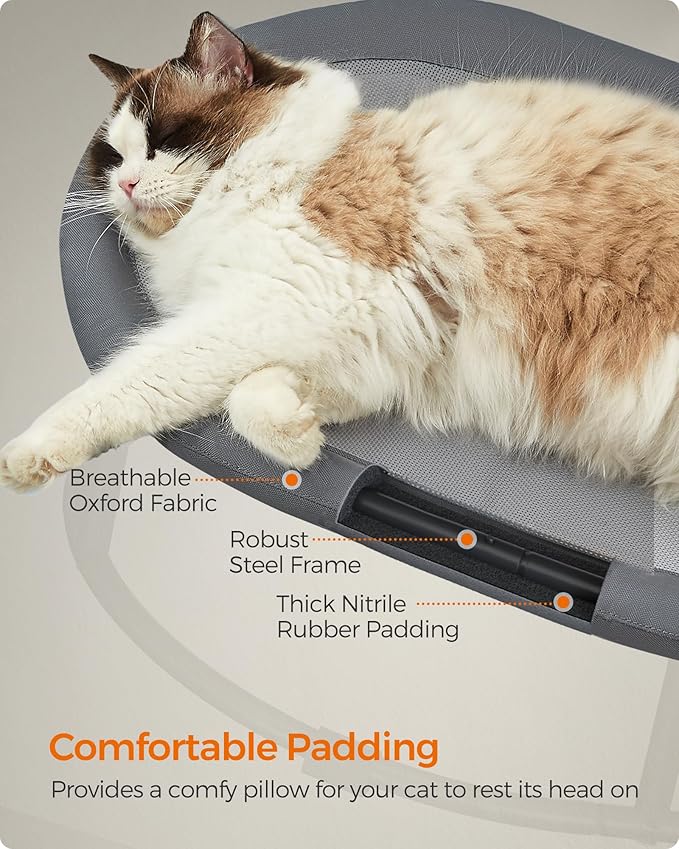 Feandrea Pet Bed, Elevated Cat Bed for Large Cats, Dog Bed for Small Dogs, with Removable Washable Mesh, for Pets up to 28 lb, Oval, Gray UPCB002G01