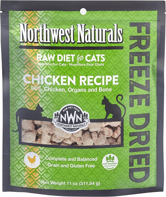 Northwest Naturals Freeze-Dried Chicken Cat Food - Bite-Sized Nibbles - Healthy, Limited Ingredients, Human Grade Pet Food, All Natural - 11 Oz (Packaging May Vary)