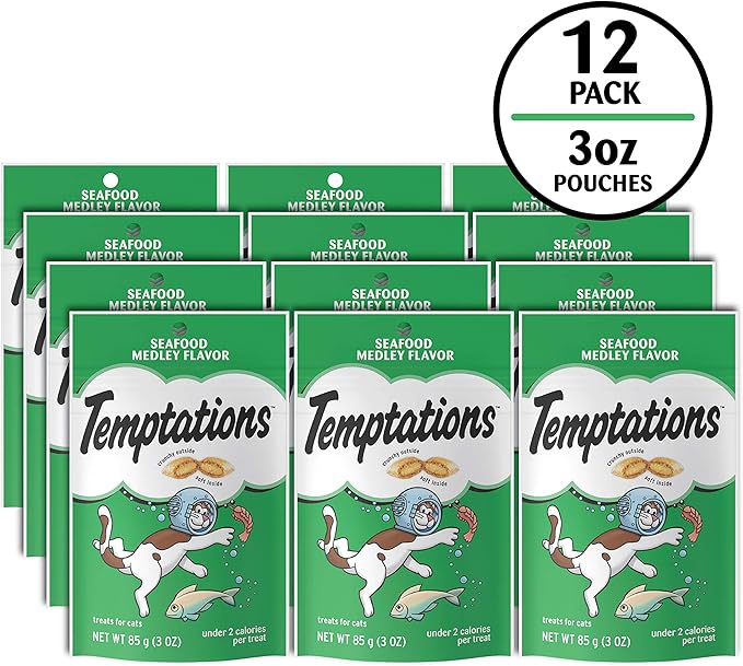 Temptations Classic Treats for Cats Seafood Medley Flavor 3 Ounces (Pack of 12)