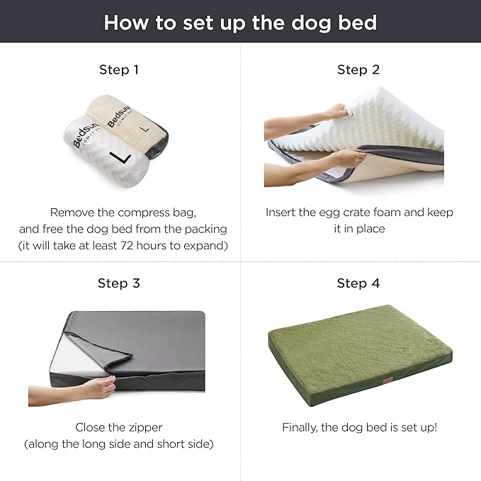 Bedsure Large Dog Beds for Large Dogs - Big Orthopedic Dog Beds with Removable Washable Cover, Egg Crate Foam Pet Bed Mat, Suitable for Dogs Up to 75 lbs, Dark Green