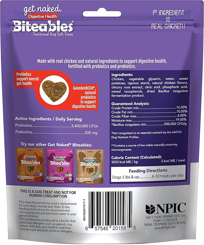 Get Naked Biteables Digestive Health Soft Dog Treats, 6 Oz Bag