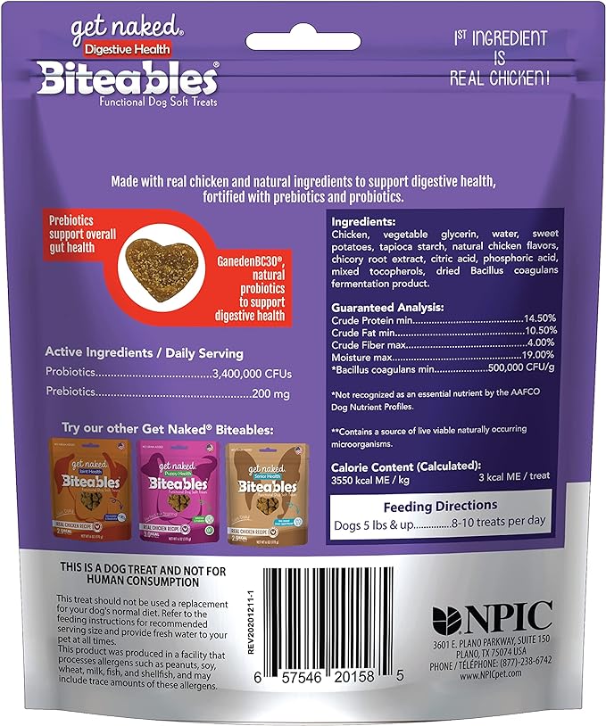 Get Naked 1 Pouch Digestive Health Soft Dog Treats, 6 Oz (Pack of 2)