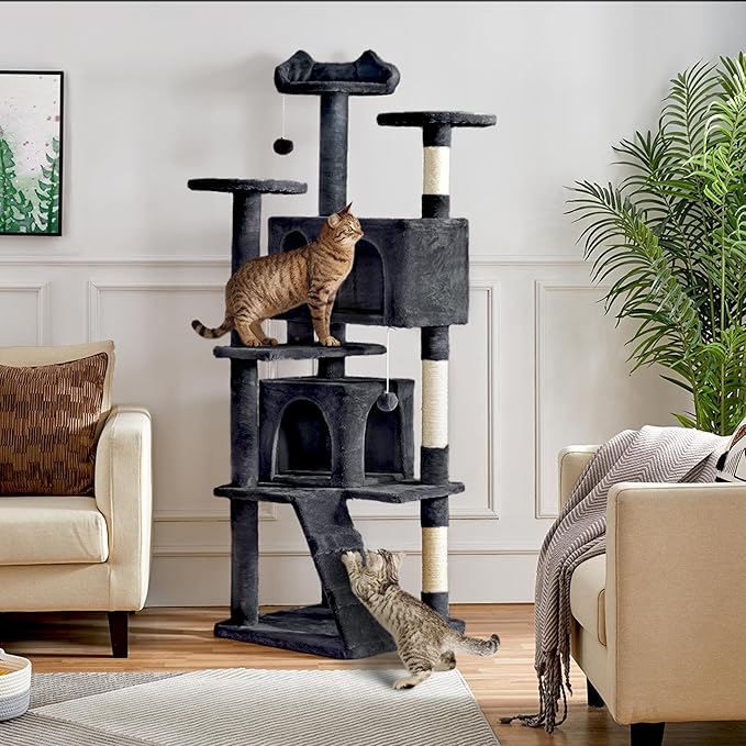 Yaheetech Multi-Level Cat Tree for Large Cats, with Cozy Condos for Indoor Cats