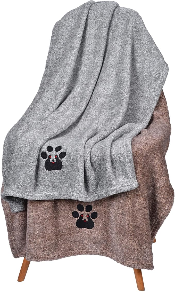 Dog Towels for Drying Dogs - Pack of 2 - Super Absorbent Soft Microfiber Pet Bath Grooming Towel for Dogs and Cats & Other Pets (M-36" * 28", Grey and Brown)