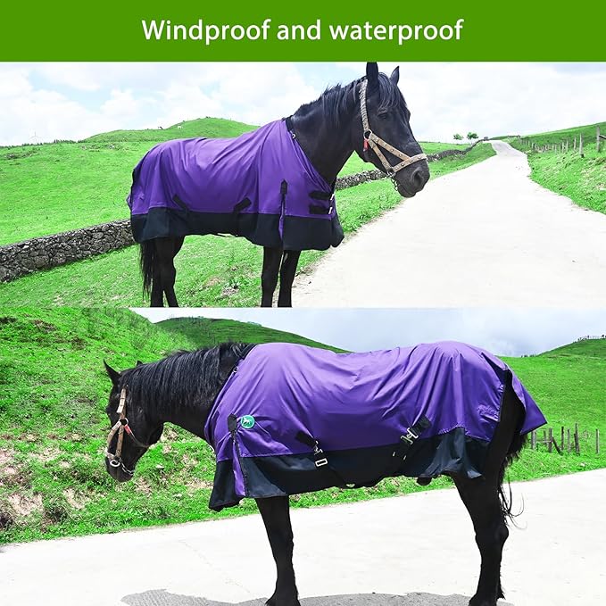 Waterproof and Breathable Horse Sheet|Horse Blankets for Real Horses|Adjustable with Tail Rainy Day Choices for Horses(78", Purple)