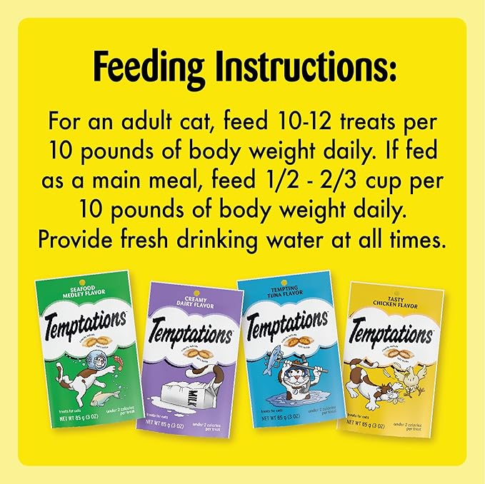 TEMPTATIONS Classic Crunchy and Soft Cat Treats Feline Favorite Variety Pack, 4 Count (Pack of 1)