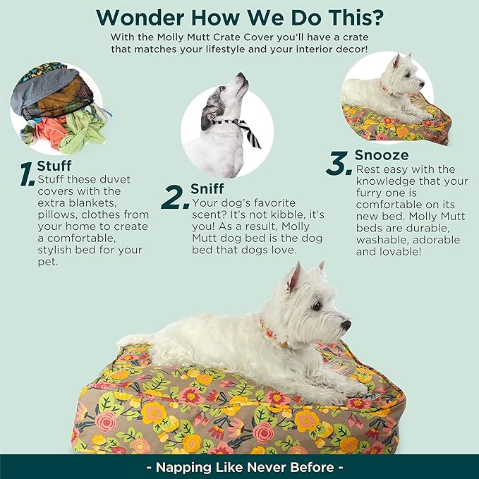 Molly Mutt Huge Dog Bed Cover -Time After Time Print - Measures 36”x45”x5’’ - 100% Cotton - Durable - Breathable - Sustainable - Machine Washable Dog Bed Cover