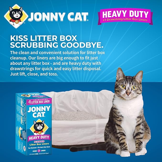 Jonny Cat Litter Box Liners: Fresh Scent - Heavy Duty - Tear & Leak Resistant - Drawstring Close - Jumbo, 7 Count