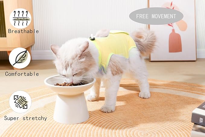 Cat Surgery Recovery Suit Female Kitten Cat Onesie for Cats After Surgery Spay Surgical Abdominal Wound Skin Diseases Cone Collar Soft Alternative Wear (Yellow, S)