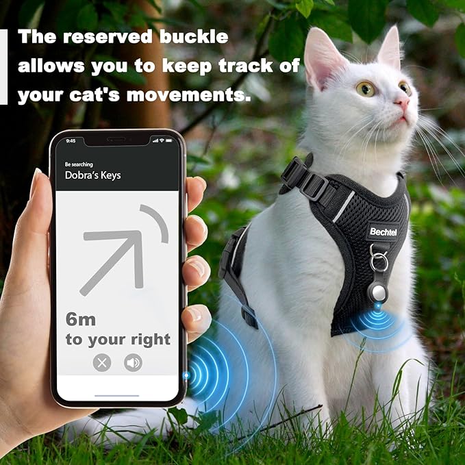 Cat Car Harness and Leash for Walking, The Upgrade Can be Adjusted in Four Directions and Breathable Cat Harness for Anti Escape That can be Fitted and Positioned, Reflective Strips Harness, Black, M