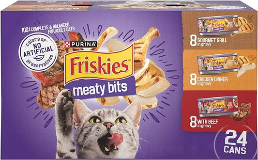 Purina Friskies Gravy Wet Cat Food Variety Pack, Meaty Bits - (Pack of 24) 5.5 oz. Cans