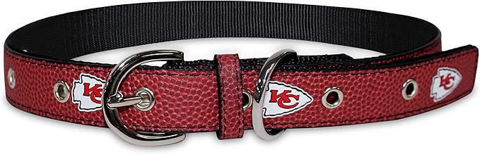 Pets First Tough Leather Pet Collar NFL Kansas City Chiefs Premium Dog Collar, Limited Edition, Size Large. Best & Strongest Heavy-Duty Dog Collar!, Large (20-29"" Long & 1"" Wide) (KCC-3081-LG)