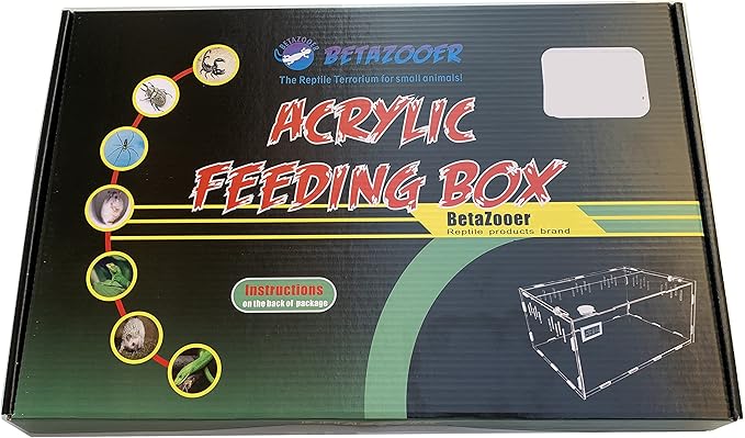 BETAZOOER Reptile Terrarium Breeding Tank Acrylic Reptile Feeding Box with Temperature Hygrometer (11.4"x7.7"x5.9")