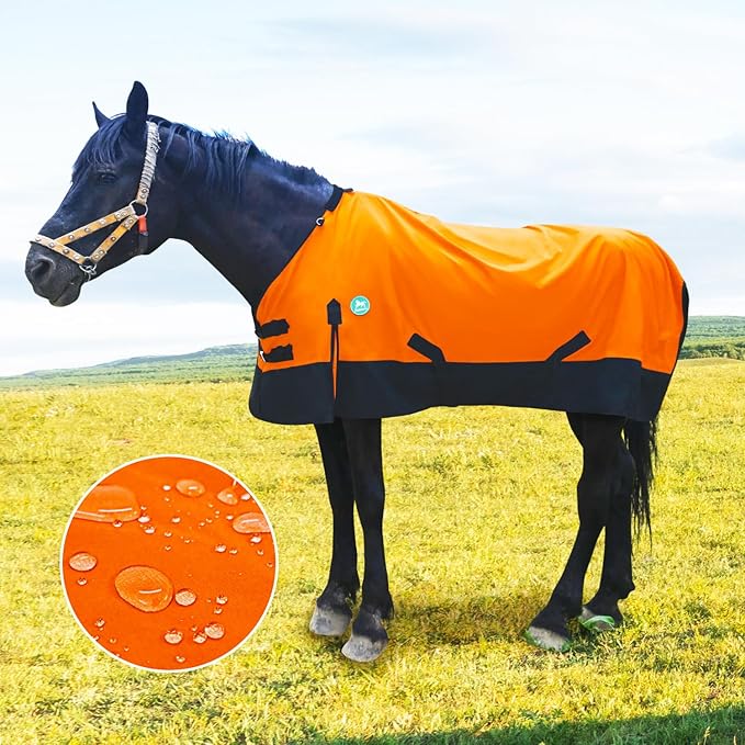 Waterproof and Breathable Horse Sheet|Horse Blankets for Real Horses|Adjustable with Tail Rainy Day Choices for Horses(66", Orange)