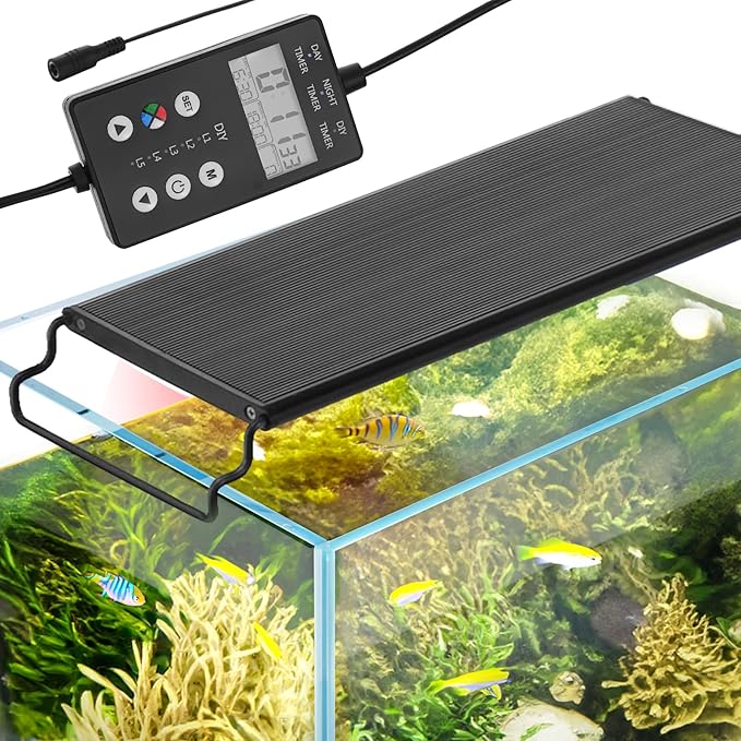 VEVOR Aquarium Light with LCD Monitor, 14W Full Spectrum Fish Tank Light with 24/7 Natural Mode, Adjustable Brightness & Timer - Aluminum Alloy Shell Extendable Brackets for 12"-18" Freshwater Tank