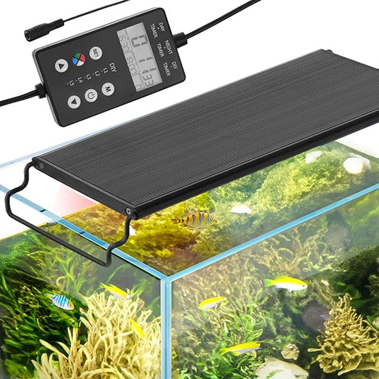 VEVOR Aquarium Light with LCD Monitor, 14W Full Spectrum Fish Tank Light with 24/7 Natural Mode, Adjustable Brightness & Timer - Aluminum Alloy Shell Extendable Brackets for 12"-18" Freshwater Tank