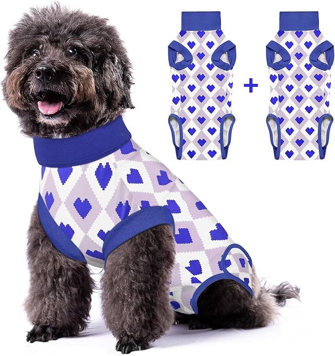 2 Packs Dog Recovery Suit Female Male, Blue Heart + Blue Heart, M