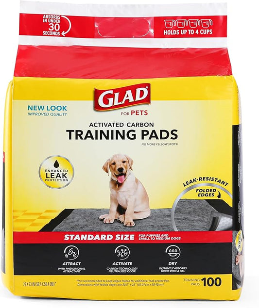 Glad for Pets Black Charcoal Puppy Pads 23" x 23" All-in-One | Puppy Potty Training Pads That ABSORB & NEUTRALIZE Urine Instantly | New & Improved Quality Puppy Pee Pads, 100 count