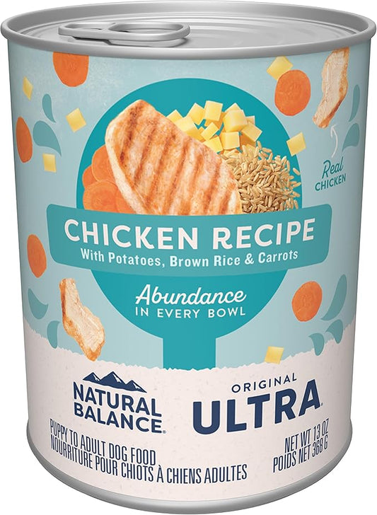 Natural Balance Original Ultra Adult Wet Dog Food, Chicken Formula with Brown Rice, Carrots & Potatoes, 13 Ounce Can (Pack of 12)