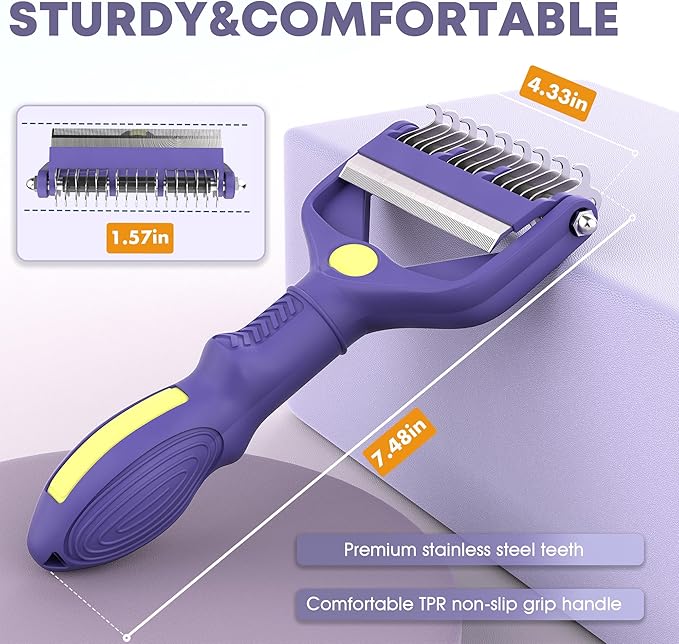 Dog Grooming Brush, Dematting Comb for Dogs and Cats, Pet Grooming Rake for Dogs, Cat Undercoat Deshedding Brush, 3 in 1 Upgraded Version Undercoat Rake for Thick Hair Pets