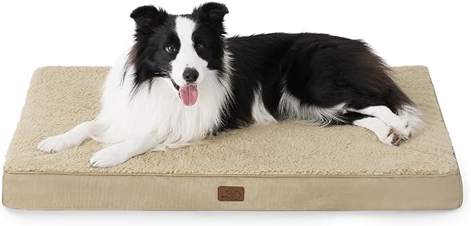 Bedsure Extra Large Dog Crate Bed - Big Orthopedic Waterproof Dog Beds with Removable Washable Cover for Large Dogs, Egg Crate Foam Pet Bed MatKhaki