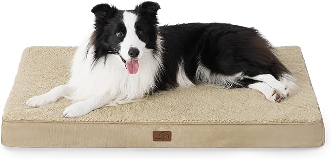 Bedsure Large Dog Bed for Large Dogs - Big Orthopedic Waterproof Dog Beds with Removable Washable Cover, Egg Crate Foam Pet Bed MatKhaki