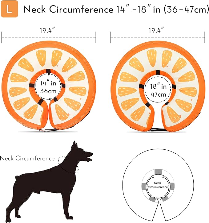 Dog Cone Collar for Small Medium Large Dogs for After Surgery, Pet Inflatable Neck Donut Collar Soft Protective Recovery Cone for Dogs and Cats - Alternative E Collar Does not Block Vision Orange,L