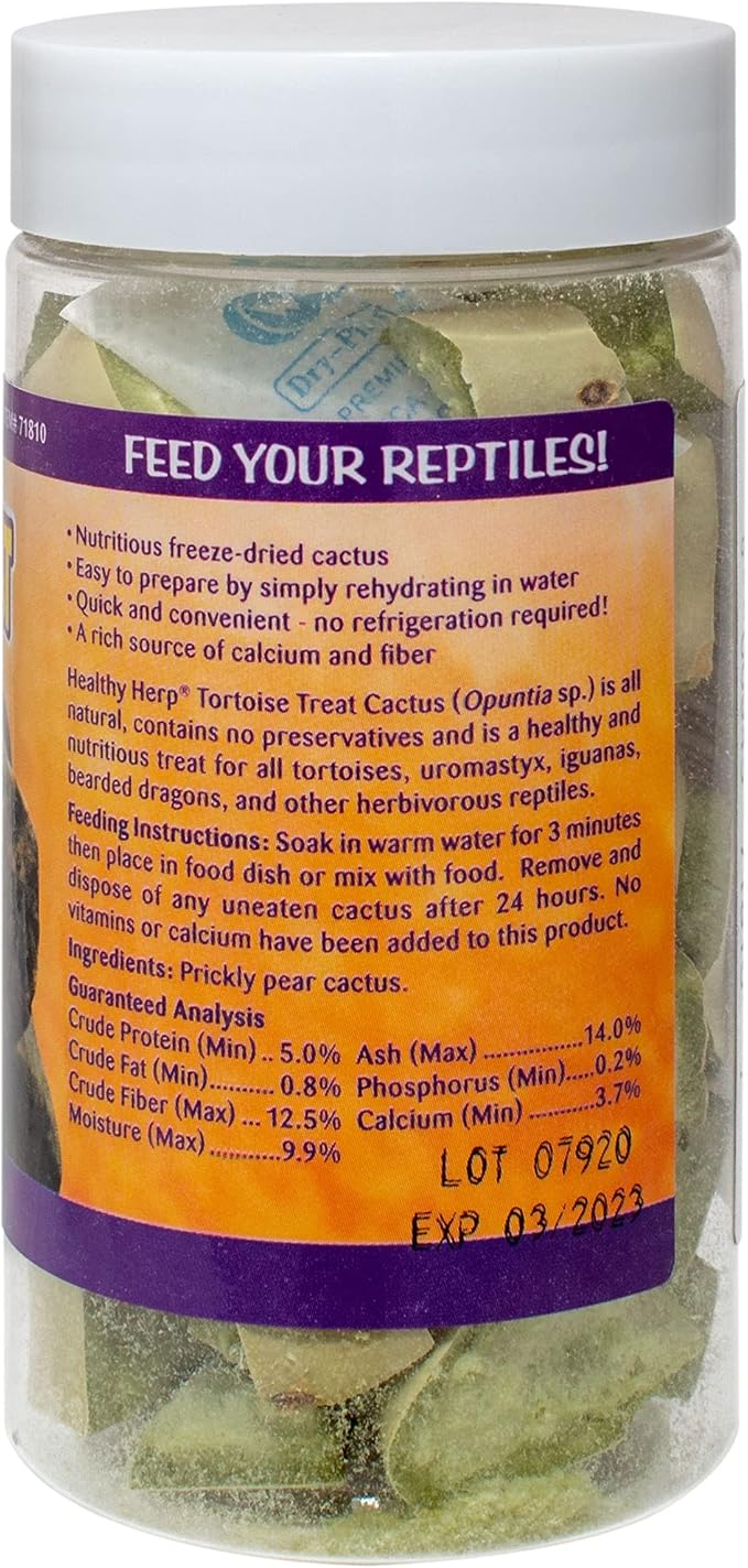 Tortoise Treat Cactus 0.25-Ounce (7.1 Grams) Jar | Freeze Dried Reptile Food | Tortoise Food