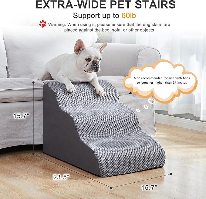 Ryoizen Dog Stairs for Small Dogs, Dog Steps for Bed Pet Stairs for Couch, Dog Ramp with Durable Non-Slip High Density Foam Up to 18'' H, Best for Senior Achy Dog, Cats, Small Pets, Gifts Lint Roller