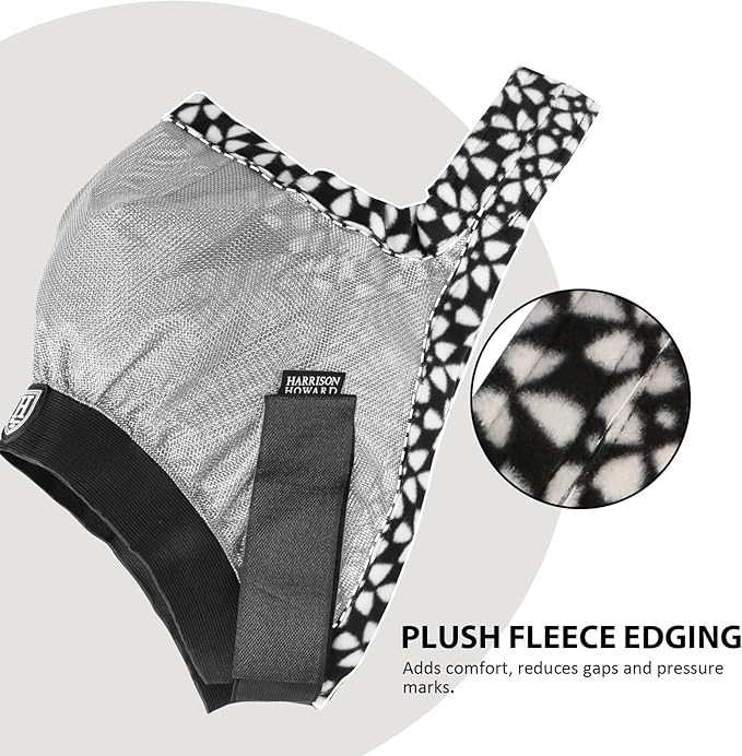 Harrison Howard Cattle Livestock Fly Mask Breathable Mesh Padded Edging with Fun Patterns Large Spacing Forelock Opening Design Adjustable Fit for Cattle Light Grey