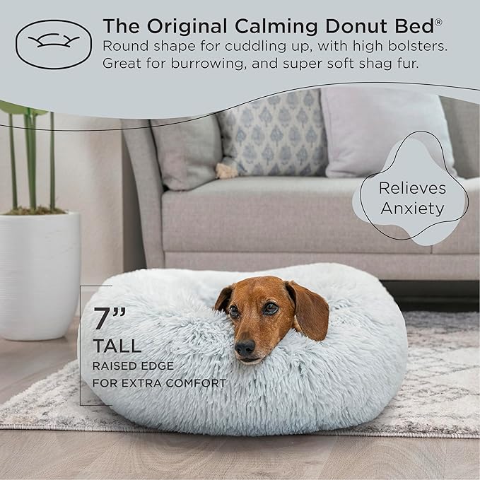 Best Friends by Sheri The Original Calming Donut Cat and Dog Bed in Shag Fur Frost, Medium 30"