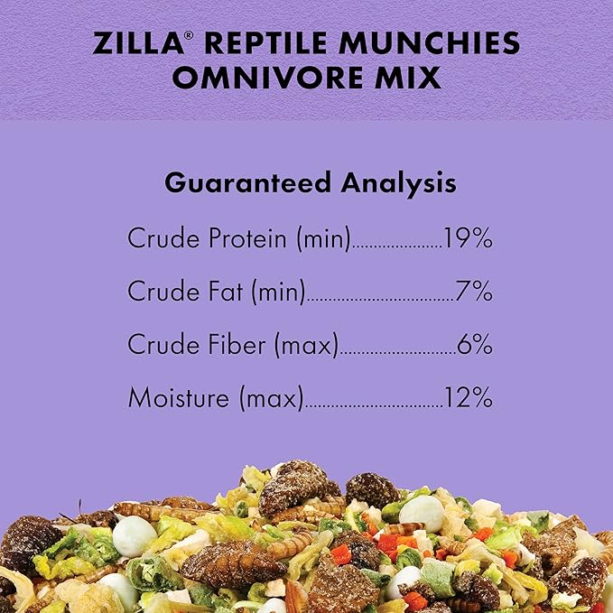 Zilla Reptile Munchies, Omnivore Mix, Dehydrated and Sun Dried Vegetables and Insects, Natural Ingredients, Resealable Bag 4 oz.