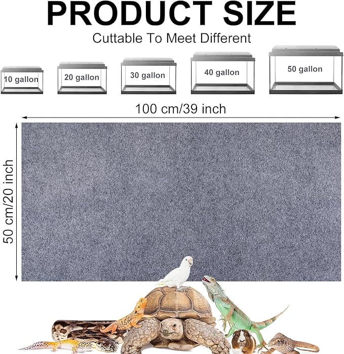 4 Pcs Reptile Carpet Pet Terrarium Floor Liners Bedding Substrate Liner Supplies Reptile Cage Mat Tank Accessories for Lizard Bearded Dragon Tortoise Snake Leopard (Gray,39 x 20 Inch)