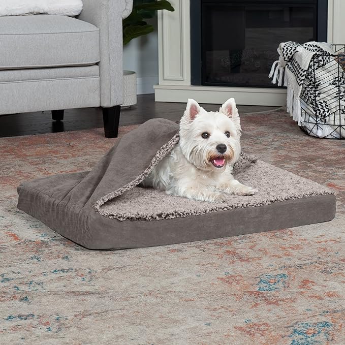 Furhaven Orthopedic Dog Bed for Medium/Small Dogs w/ Removable Washable Cover, For Dogs Up to 35 lbs - Berber & Suede Blanket Top Mattress - Gray, Medium