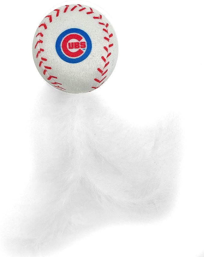 BEST PLUSH CAT TOY: MLB CHICAGO CUBS Complete Set of 3 piece Cat Toys filled with Fresh Catnip. Includes: 1 Baseball Cap Cat Toy, 1 Baseball Cat Toy with Feathers & 1 Beer Bottle. Beautiful Team LOGOS