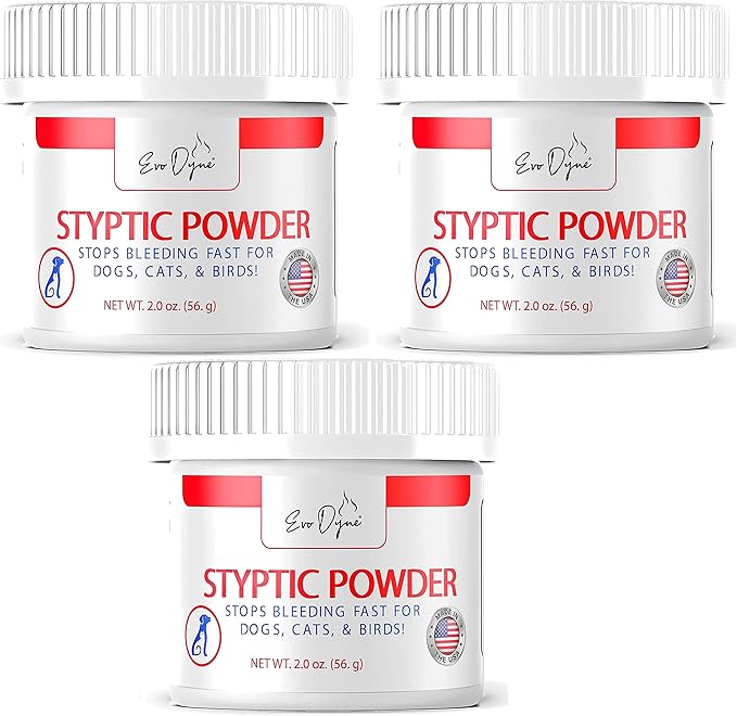 3-PK Styptic Powder for Dogs, Cats, and Birds (2 oz) by Evo Dyne | Fast-Acting Blood Stop Powder for Pets | Quick Stop Bleeding Powder for Dog Nail Clipping, Grooming, Cuts and More (3-Pack)