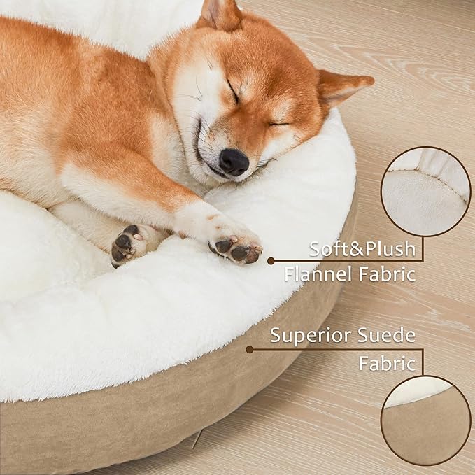 Love's cabin Round Donut Cat and Dog Cushion Bed, 30in Pet Bed for Medium or Large Dogs, Anti-Slip & Water-Resistant Bottom, Soft Durable Fabric Pet beds, Washable Calming Cat & Dog Bed Camel